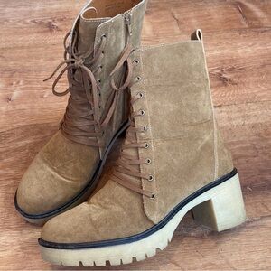 Mi.im Jamie Combat Lace Up Boot in camel. 

Stylish Tan Suede Lace-Up Boots